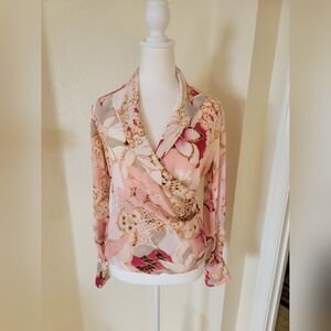 Spigel 100% Silk floral print wrap blouse size 10